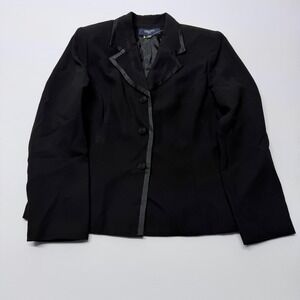 Jones Wear Suit Black Blazer Satin Trim Lapel Knotted Buttons Size 12
